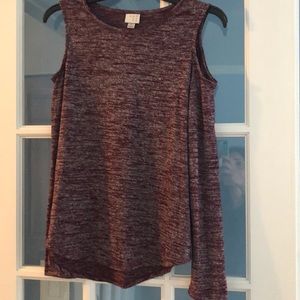 Purple cold shoulder top